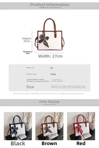 Détails du sac à main en PU contrasté avec nœud en soie et spécifications de dimensions