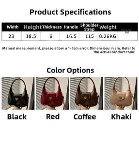 Detailed size specifications and color variants of the PU leather dumpling crossbody bag