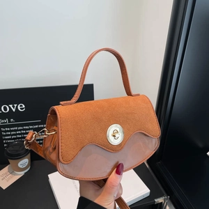 Women Vintage Splicing PU Leather Handbag With Round Metal Twist Lock Adjustable Strap Fashion Crossbody Shoulder Bag For Daily Commute