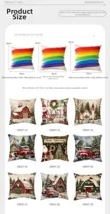 Maattabel voor kerstkussenslopen met afmetingen 40cm, 45cm, 50cm en vulgewicht specificaties