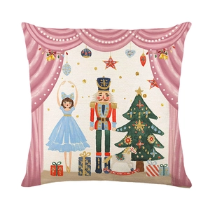 Nutcracker and ballerina Christmas throw pillow cover with festive holiday print decoration