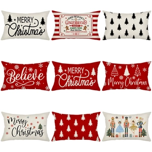 Christmas Lumbar Pillow Cover Rectangle Polyester Pillowcase Merry Christmas Believe Nutcracker Holiday Home Decor