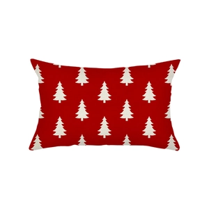 Red Christmas lumbar pillowcase with white tree patterns for festive sofa home decor