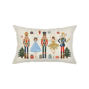 Rectangular Nutcracker lumbar pillow cover with Christmas prints for home sofa decor