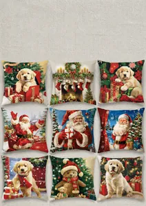 Detailansicht von neun Weihnachts-Kissenbezügen mit verschiedenen festlichen Tiermotiven