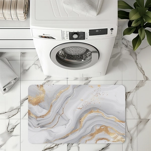 Modern marble pattern diatomaceous earth mat with gold foil details for bathroom