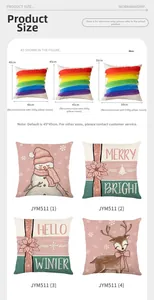Größentabelle für Weihnachts-Kissenbezüge aus Leinen in 40cm, 45cm und 50cm Abmessungen
