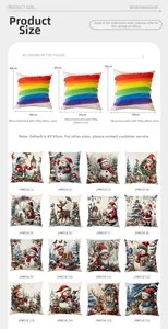 Size chart and style catalog for Christmas throw pillow covers showing dimensions and weights