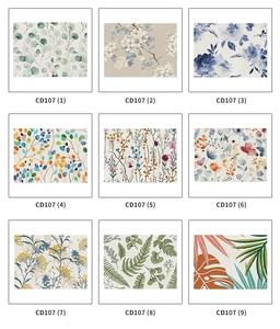 Detailed grid showing nine unique floral and leaf patterns for cotton linen placemats
