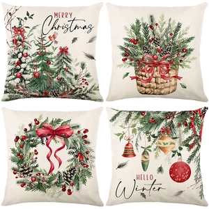 Christmas Polyester Printed Pillowcase Cover Merry Christmas Wreath Tree Decorative Throw Pillow Case Holiday Home Decor