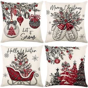 Christmas Throw Pillow Covers Decorative Cushion Cases Linen Texture Polyester Print Winter Festive Holiday Home Decor Sofa