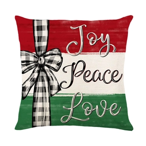 Housse de coussin de Noël avec imprimés rouge et vert, décor de nœud à carreaux noir blanc