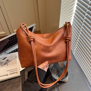Sac à Main Femme Grande Capacité en Cuir PU Minimaliste Urbain Détail de Nœud Sac Sous le Bras Bandoulière Large Bohème