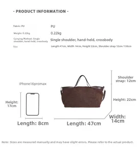 Tabella delle taglie per borsa tote grande in PU e confronto delle misure con cellulare