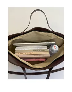 Borsa tote marrone opaca con grande capacità interna per libri e tablet