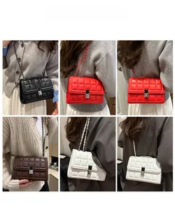 Collage of chic quilted crossbody bags with chain straps shown on models for daily commute