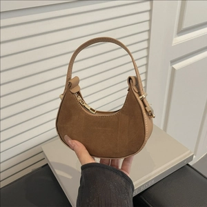 Mini Crescent Hobo Bag Suede PU Leather Retro Minimalist French Underarm Handbag For Women Fashion Daily