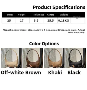 Detailed size chart and multi-color view of stylish crescent PU leather shoulder bags