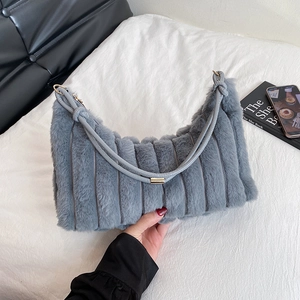 Sac à Épaule en Fausse Fourrure pour Femmes Minimaliste Grande Capacité en Peluche Sac sous le Bras avec Bandoulière à Nœud