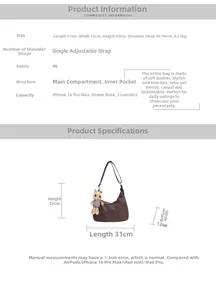 Size chart showing 31cm length and 23cm height for the brown PU leather tote bag