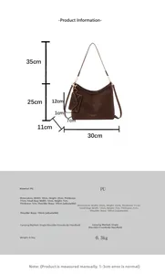 Détails du sac cabas en cuir PU marron avec dimensions et bandoulière réglable incluse