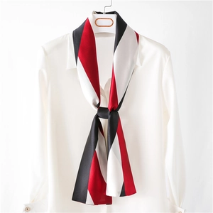 Women Color Block Narrow Satin Scarf Satin Necktie Striped Elegant Lightweight Chic Office Neck Scarf For Suit
