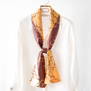 Orange and coffee color block silk scarf with geometric ring patterns for women's suits