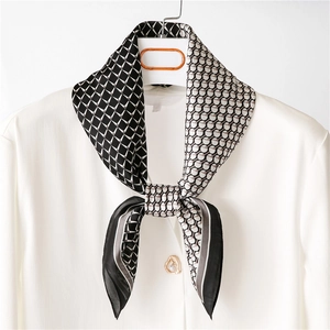 Vintage Geometric Print Satin Square Scarf For Women Satin Texture Neck Wrap Lightweight Fashion Accessory