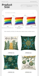 Size guide for Christmas tree pillow covers showing 40x40cm to 50x50cm dimensions