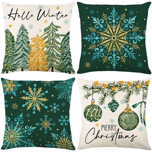 Christmas Decorative Pillow Covers Polyester Winter Snowflake Tree Print Holiday Home Decor For Couch Sofa Living Room