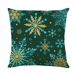 Green Christmas tree throw pillow case with elegant gold and blue snowflake prints