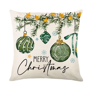 Festive Christmas tree and ornaments print pillowcase in cream polyester fabric
