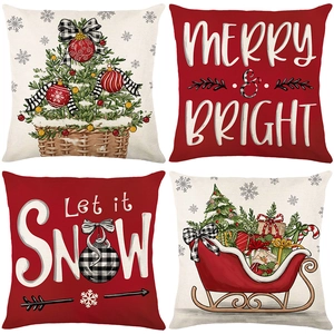 Christmas Pillow Covers Polyester Linen Look Decorative Cushion Cases For Sofa Bedroom Festive Holiday Home Decor Printed Patterns