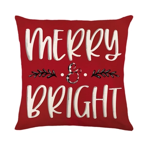 Red Christmas pillowcase with Merry & Bright text and buffalo plaid details