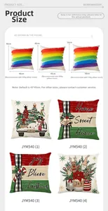 Size chart for Christmas pillow covers showing 40x40cm, 45x45cm and 50x50cm dimensions