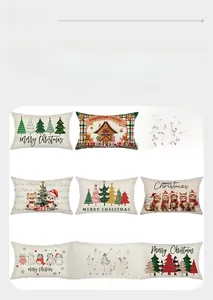 Set of nine Christmas lumbar pillow covers with diverse festive holiday prints and patterns
