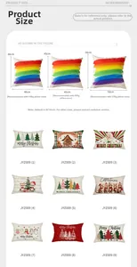 Size guide for Christmas lumbar pillow covers showing 40cm to 50cm dimensions and 9 prints