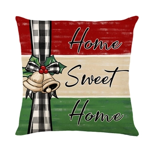 Christmas Home Sweet Home festive polyester throw pillow cover with bell and berry print