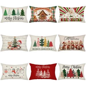 Christmas Throw Pillowcase Waist Cushion Cover Festive Holiday Home Decor Sofa Bedroom Rectangular Polyester Printing