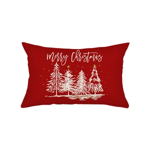 Red Christmas lumbar pillow cover with white trees and Merry Christmas text