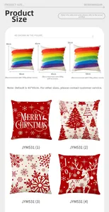 Size chart for Christmas cushion covers showing 40cm, 45cm and 50cm polyester pillowcases