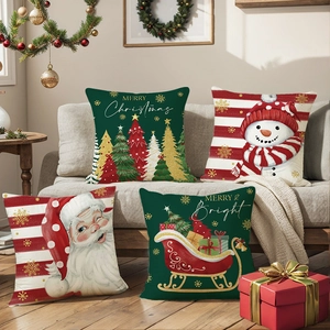 Set of four Christmas pillow covers with Santa and Snowman prints for home decor