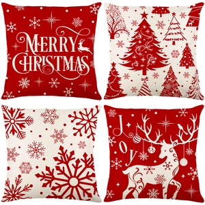 Nordic Style Christmas Decorative Pillow Cover Polyester Red White Snowflake Reindeer Tree Print Sofa Cushion Case Home Decor