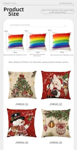 Size chart for Christmas polyester pillowcases available in 40cm, 45cm, and 50cm variants