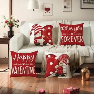 Valentinstag Kissenbezüge Polyester Rot Herz Gnom Druck Love You Forever Kissenbezug Für Sofa Wohnkultur