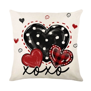 Valentine heart printed throw pillow cover with XOXO text on white background