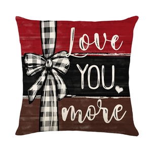 Square Valentine's Day pillow cover with Love YOU more print and checkered bow design