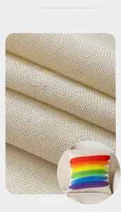 Detailed texture of 160g/㎡ faux linen pillowcase with colorful rainbow stripe pattern