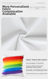 Close-up of peach skin fabric texture on 45x45cm rainbow striped moon cushion cover