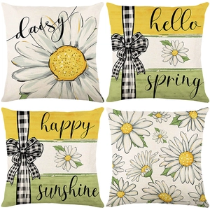 Nordic Style Spring Daisy Printed Cushion Covers Polyester Throw Pillowcases For Sofa Home Decor Living Room Bedroom